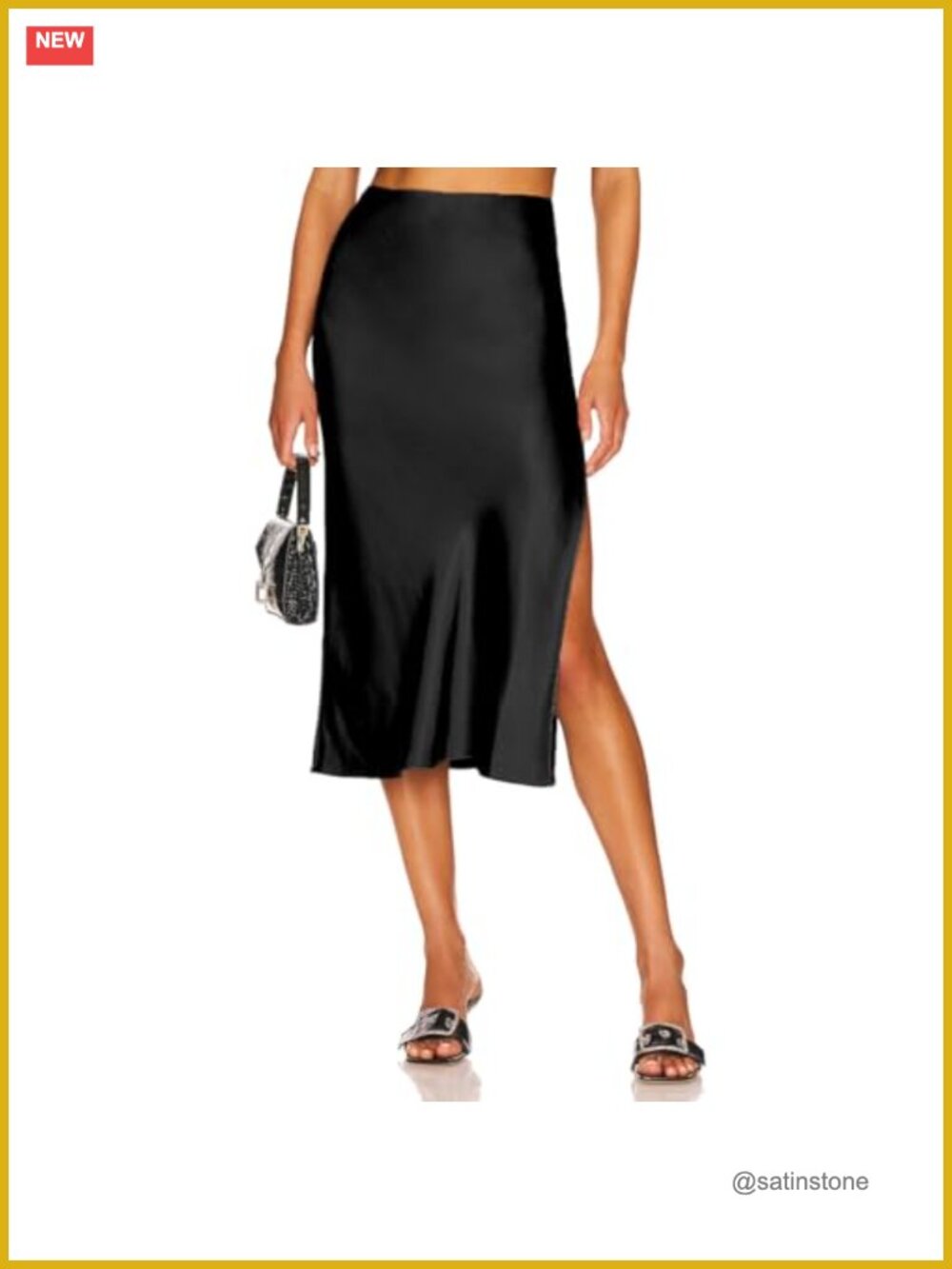 Silk Satin High Waist Side Split Ruffle A-line Midi Skirt